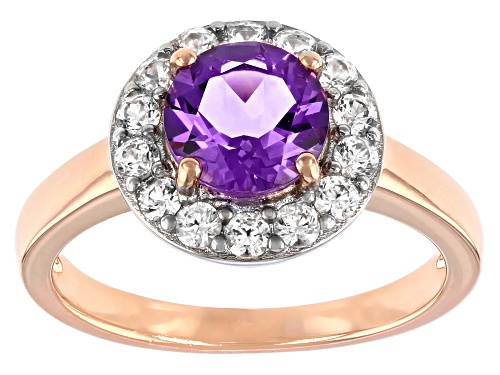 Photo of 1.06ctw Round Lavender Amethyst, 0.70ctw White Zircon 18k Rose Gold Over Sterling Silver Halo Ring - Size 10