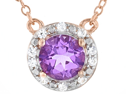 Photo of 0.61ctw Round Lavender Amethyst With 0.08ctw White Zircon 18k Rose Gold Over Silver Halo Necklace - Size 18
