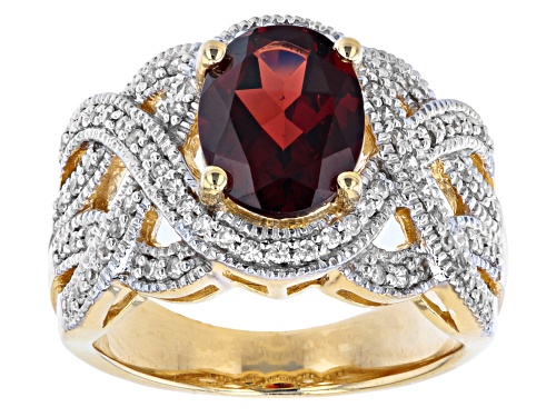2.47ct  Oval Vermelho Garnet™ with 0.48ctw Round White Zircon 18k Yellow Gold Over Silver Ring - Size 10
