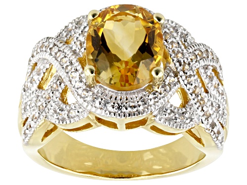 1.89ctw Oval Citrine with 0.48ctw Round White Zircon 18k Yellow Gold Over Silver Ring - Size 7