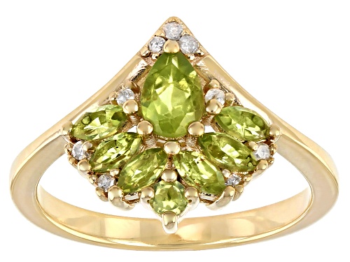 Photo of 1.13ctw Manchurian Peridot™ with 0.06ctw White Diamond Accent 18k Yellow Gold Over Silver Ring - Size 9