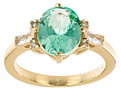 Photo of 2.55ct Lab Green Spinel, .26ctw White Diamond &  Lab White Sapphire 18k Yellow Gold Over Silver Ring - Size 8