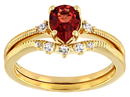Photo of 0.65ct Lab Padparadscha Sapphire & 0.11ctw White Zircon 18k Yellow Gold Over Silver Set of 2 Rings - Size 9