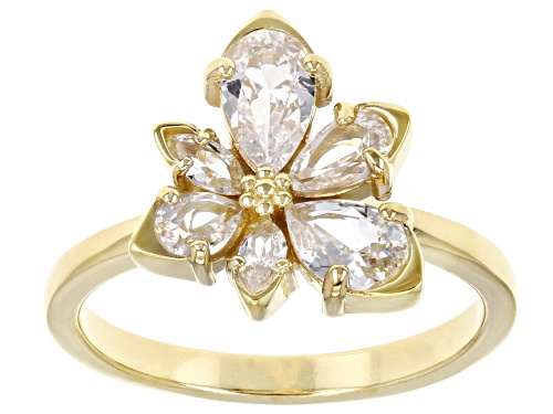 Photo of 1.27ctw Mixed Shape Lab White Sapphire 18k Yellow Gold Over Silver Asymmetrical Flower Ring - Size 8