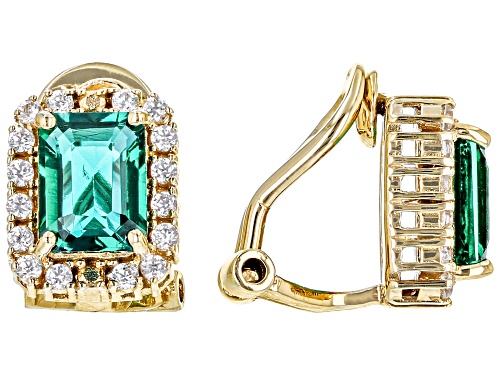 Photo of 2.13ctw Lab Created Emerald With 0.54ctw White Zircon 18k Yellow Gold Over Silver Clip-On Earrings