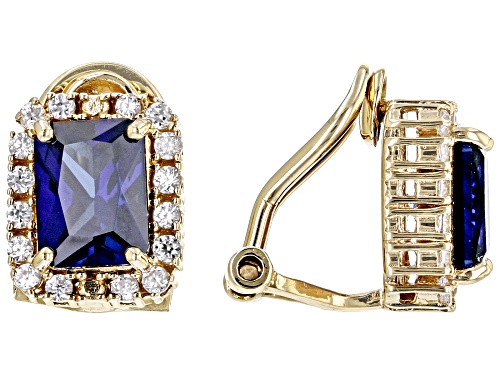 Photo of 3.15ctw Lab Blue Sapphire With 0.54ctw White Zircon 18k Yellow Gold Over Silver Clip-On Earrings