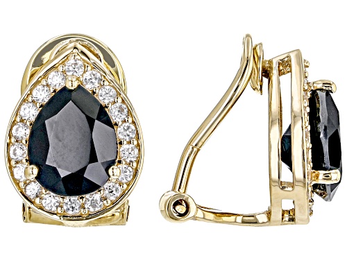 Photo of 4.30ctw Pear Shaped Black Spinel And 0.70ctw Zircon 18k Yellow Gold Over Sterling Silver Earrings