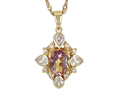 1.44ct Northern Lights™ Quartz With 0.89ctw White  Zircon 18K Yellow Gold Over Silver Pendant Chain