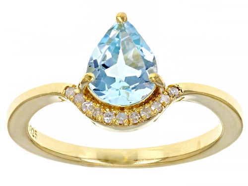 1.17ct Pear Glacier Topaz™ And 0.05ctw White Diamond Accent 18k Yellow Gold Over Silver Ring - Size 10