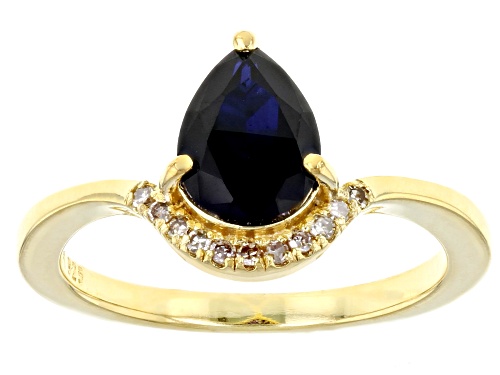 Photo of 1.07ct Lab Blue Sapphire And 0.05ctw Champagne Diamond Accent 18k Yellow Gold Over Silver Ring - Size 8