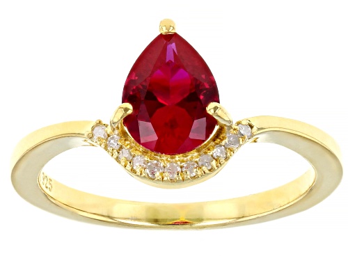 1.07ct Pear Lab Created Ruby And 0.05ctw White Diamond Accent 18k Yellow Gold Over Silver Ring - Size 8