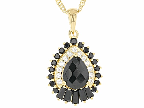 3.01ctw Mixed Shapes Black Spinel and  White Zircon 18k Yellow Gold Over Silver Pendant/Chain
