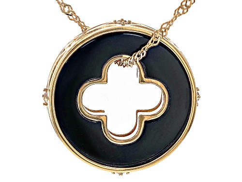 Black Onyx And 0.18ctw White Zircon 18k Yellow Gold Over Sterling Silver Pendant With Chain