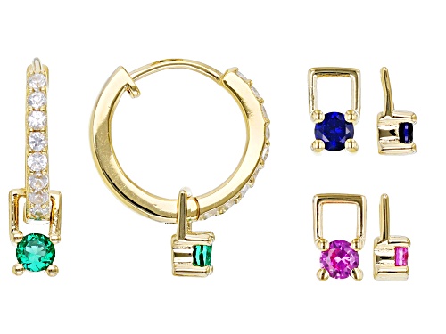 Multi Gem 18k Yellow Gold Over Sterling Silver Interchangeable Earrings 0.92ctw