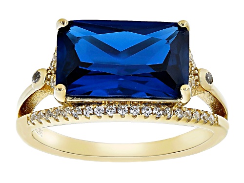 Photo of 4.20ct Lab Created Blue Spinel With .20ctw White Zircon 18k Yellow Gold Over Sterling Silver Ring - Size 8