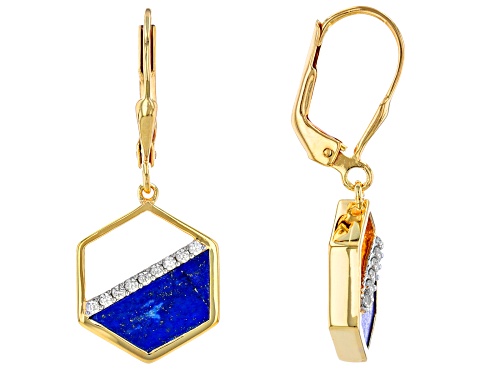 11x5mm Lapis Lazuli With 0.24ctw White Zircon 18k Yellow Gold Over Sterling Silver Earrings