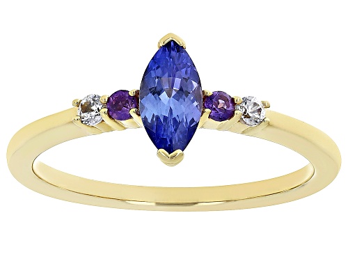0.47ct Tanzanite with 0.05ctw Amethyst & 0.09ctw White Zircon 18k Yellow Gold Over Silver Ring - Size 10
