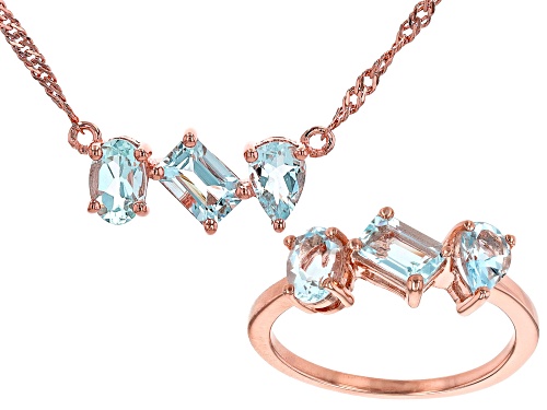 Photo of 2.18ctw Aquamarine 18k Rose Gold Over Sterling Silver Ring with Necklace Set