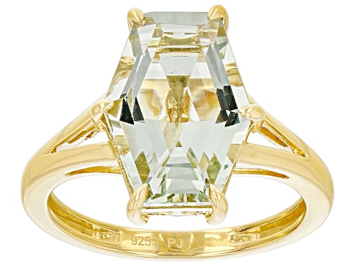 3.72ctw Elongated Hexagon Prasiolite 18k Yellow Gold Over Silver Ring - Size 7