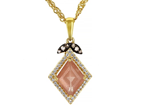 Photo of 1.20ct Rhombus Sunstone W/ Diamonds & Zircon 18k Gold Over Silver Pendant