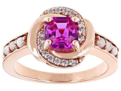 2.55ct Lab Pink Sapphire,2mm Mother-of-Pearl & 0.03ctw White Zircon 18k Rose Gold Over Silver Ring - Size 8