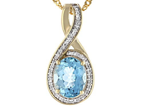 2.89ctw Blue Apatite And White Zircon 18k Gold Over Sterling Silver Pendant With Chain