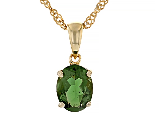 0.78ct Oval Moldavite 18k Yellow Gold Over Sterling Silver Solitaire Pendant With Chain