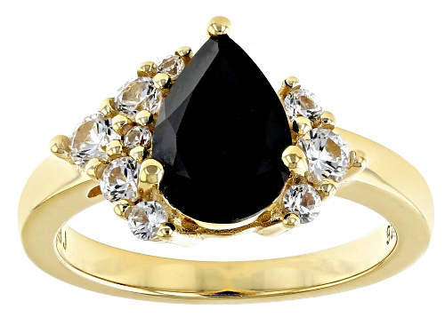 1.70ctw Black Spinel And 0.47ctw Lab White Sapphire 18k Yellow Gold Over Sterling Silver Ring - Size 6