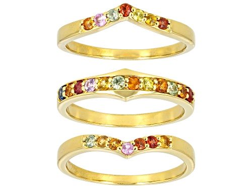 0.75ctw Multi Color Sapphire 18k Yellow Gold Over Sterling Silver Stackable Ring Set of 3 - Size 8