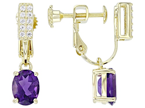 2.21ctw African Amethyst And 0.20ctw White Zircon 18k Gold Over Sterling Silver Clip On Earrings