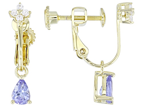 0.68ctw Tanzanite And 0.14ctw White Zircon 18k Gold Over Sterling Silver Dangle Clip On Earrings