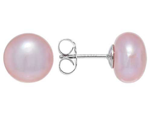 10mm Pink Cultured Freshwater Pearl Rhodium Over Sterling Silver Stud Earrings