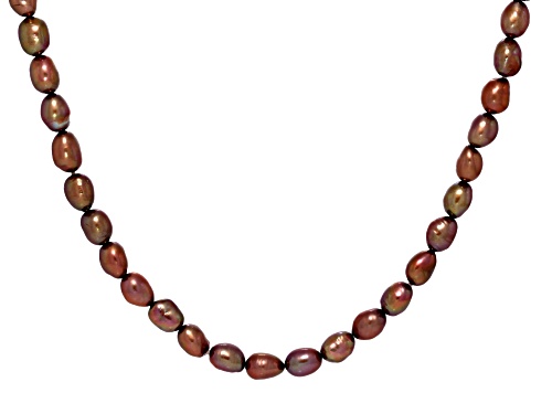 7-8mm Mahogany Cultured Freshwater Pearl Rhodium Over Sterling Silver 36 Inch Necklace - Size 36