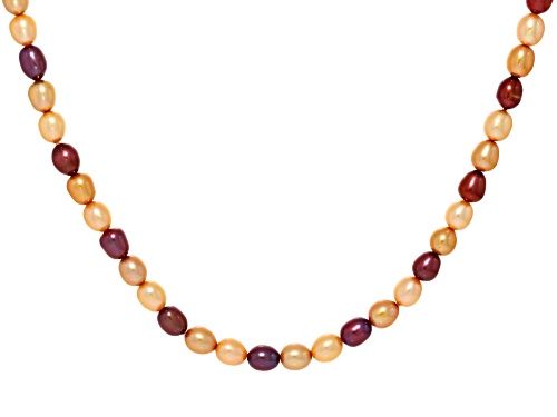 6mm Multi-Color Cultured Freshwater Pearl Rhodium Over Sterling Silver 36 Inch Necklace - Size 36