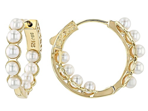 3mm White Cultured Freshwater Pearl 18k Yellow Gold Over Sterling Silver Earring