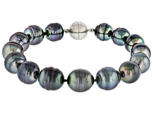 10-12mm Multi-Color Cultured Tahitian Pearl Rhodium Over Sterling Silver Bracelet
