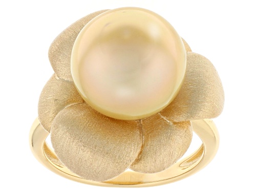 10mm Golden Cultured South Sea Pearl 18k Yellow Gold Over Sterling Silver Ring - Size 7