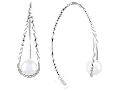 6mm White Cultured Freshwater Pearl Rhodium Over Sterling Silver Earrings
