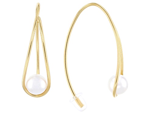 6mm White Cultured Freshwater Pearl 14k Yellow Gold Over Sterling Silver Earrings