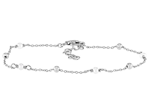 2.5mm White Cultured Freshwater Pearl Rhodium Over Sterling Silver Bracelet