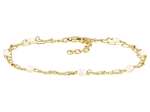 3mm White Cultured Freshwater Pearl 14k Yellow Gold Over Sterling Silver Bracelet