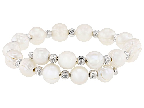 7.5mm White Cultured Freshwater Pearl Rhodium Over Sterling Silver Bracelet