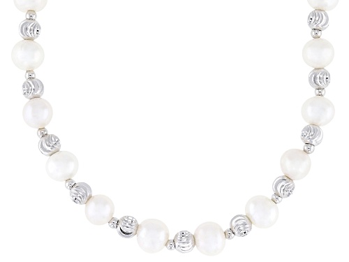 5-6mm White Cultured Freshwater Pearl Rhodium Over Sterling Silver 18 Inch Necklace - Size 18