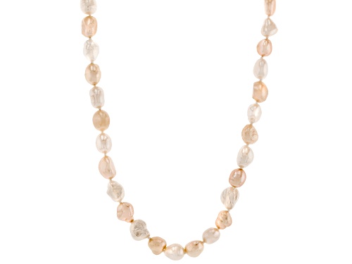 7.5mm White & Peach Cultured Freshwater Pearl 32 Inch Endless Strand Necklace - Size 32