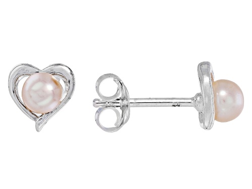 4mm White Cultured Freshwater Pearl Rhodium Over Sterling Silver Earrings