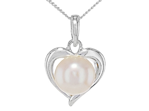 6mm White Cultured Freshwater Pearl Rhodium Over Sterling Silver Pendant With Chain