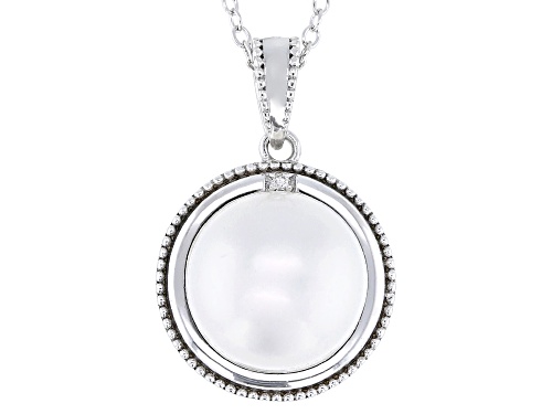 10mm White Cultured Freshwater Pearl With Diamond Accent Sterling Silver Pendant With Chain
