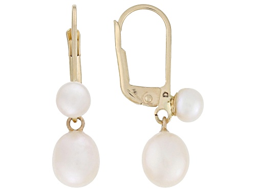4-7mm White Cultured Freshwater Pearl 14k Yellow Gold Earrings