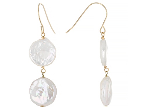 10mm White Cultured Freshwater Pearl 14k Yellow Gold Earrings