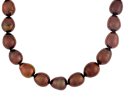 7mm Mahogany Cultured Freshwater Pearl Rhodium Over Sterling Silver 18 Inch Strand Necklace - Size 18
